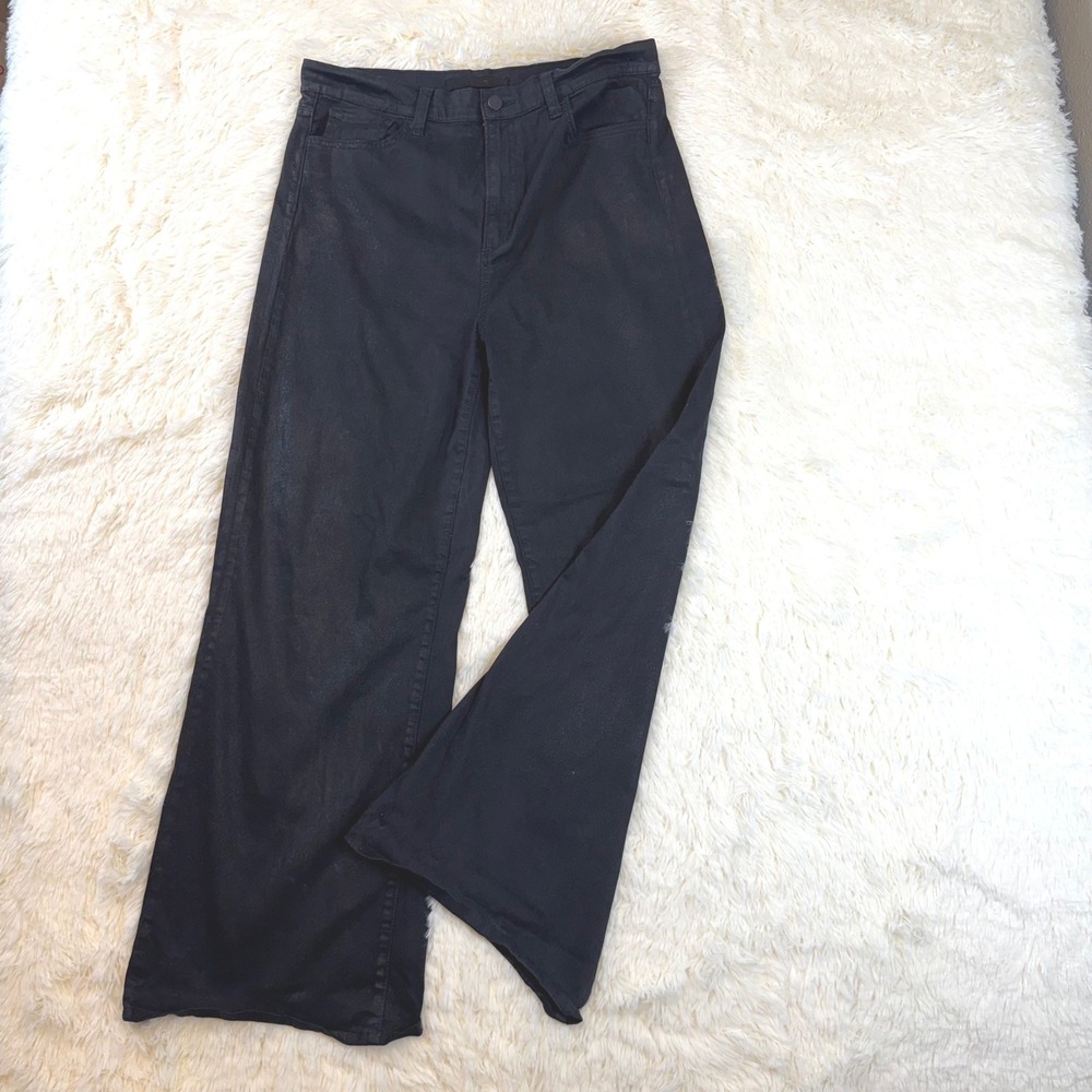 Joe's Jeans The Mia Petite Wide Leg Jeans Womens 32 Black Coated High Rise